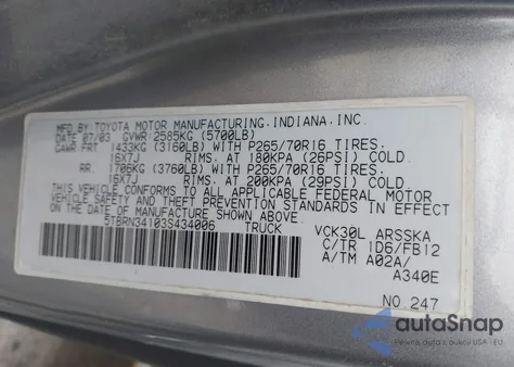 2003 Toyota Tundra Sr5 from USA, damaged, VIN 5TBRN34103S434006